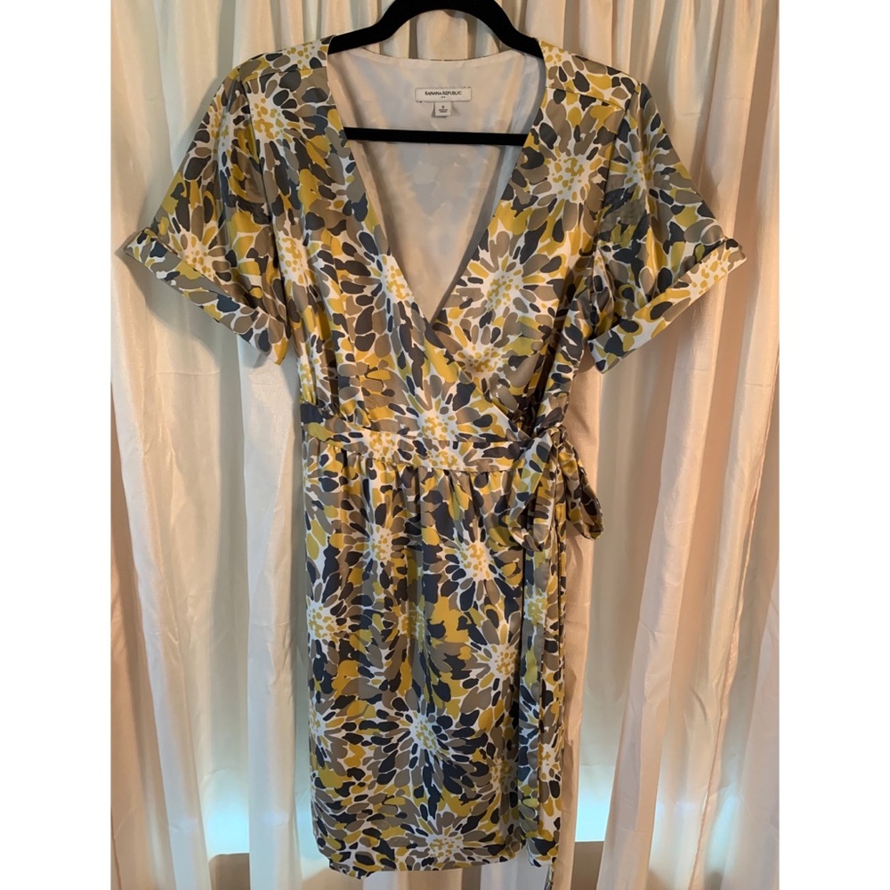 Banana Republic Yellow Gray and Blue Wrap Dress